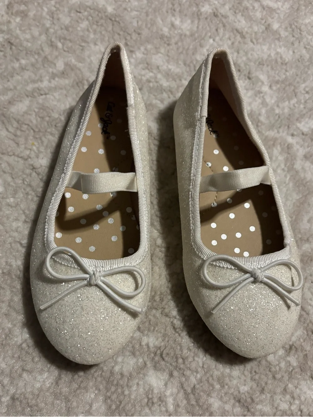 Cat & Jack Glitter Cream Mary Jane Flats with Bow